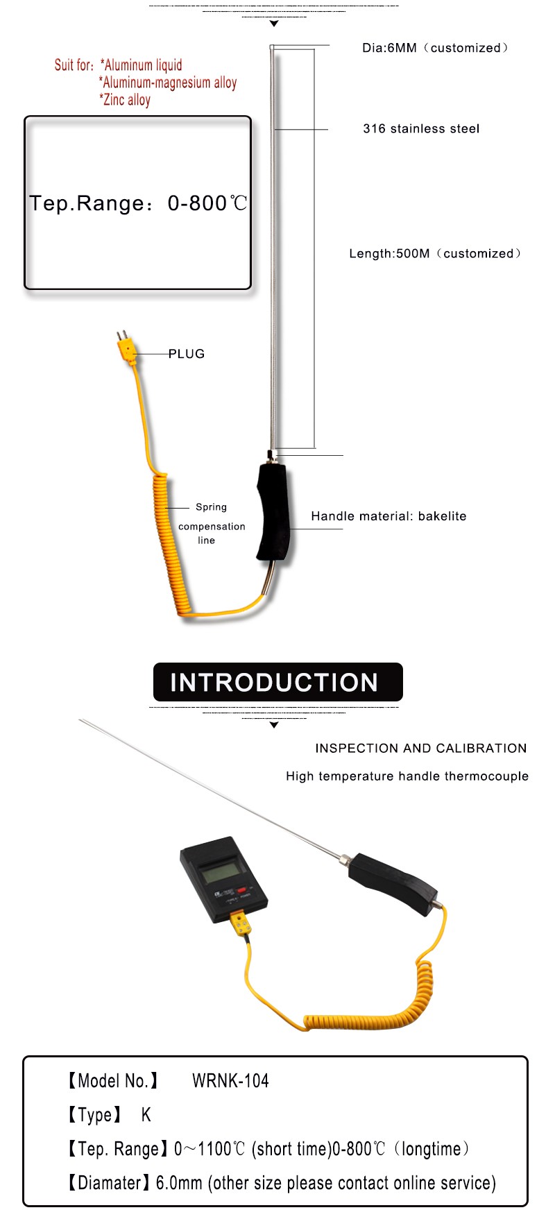 Handle Bendable probe thermocouple